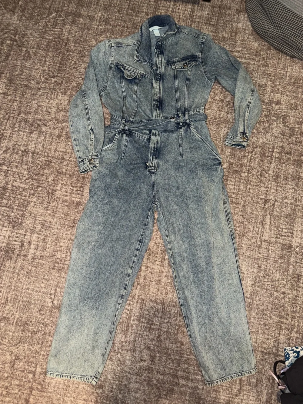 H&M Light Blue Acid Wash Denim Jumpsuit